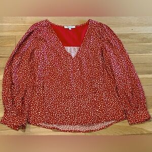 Madewell Red Satin Kinston Side-Button Wrap Top in Park Picnic XXS NB554